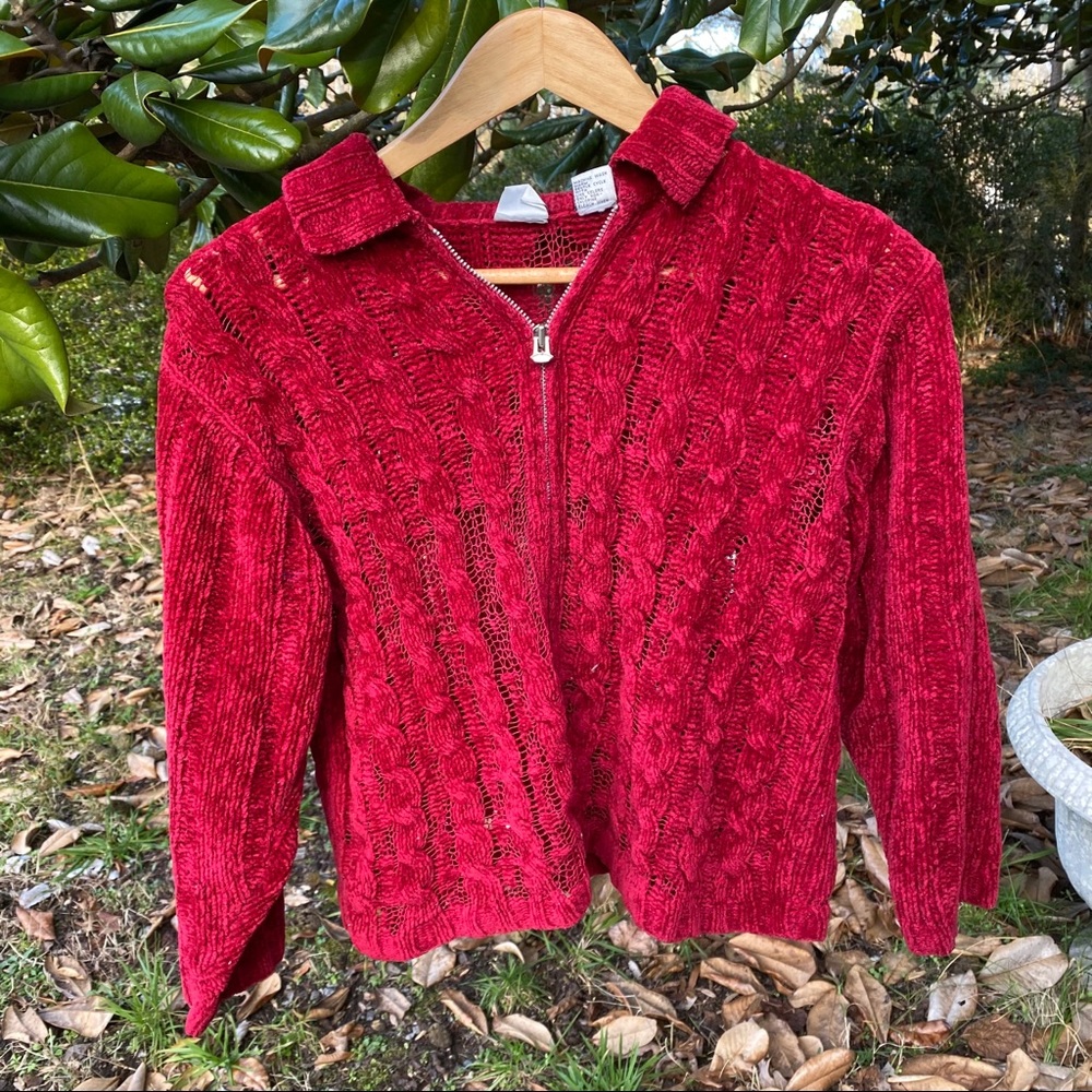 Vintage Red Cable Sweater With Zipper